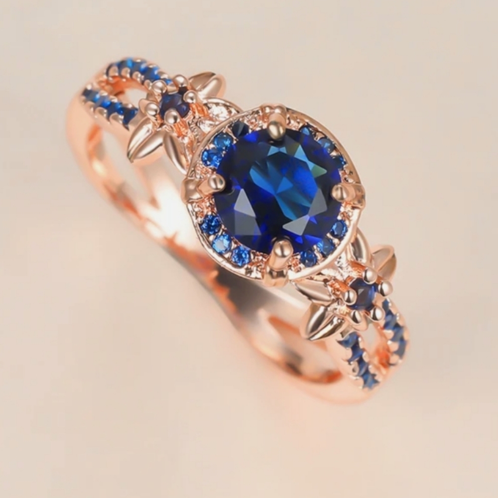 2Ct Round Cut Blue Sapphire Zircon Stone Halo Engagement Ring 18 K Gold Plated. - Picture 7 of 12
